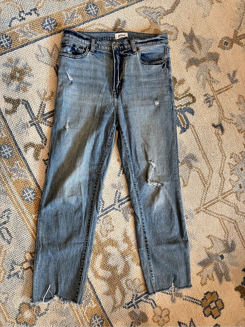 PISTOLA Cassie Super High Rise Straight Crop Jeans Blue Waist 28